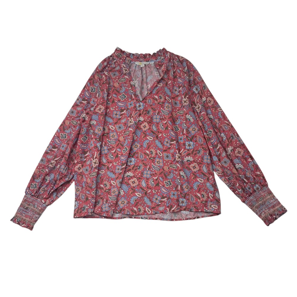 Boden Top Womens 20/22 Pink Floral Paisley Long Sleeve Smocked Cuff Cottagecore